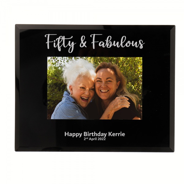 Personalised 50th Birthday Gift Fifty And Fabulous Photo Frame 6x4'' or 7x5'' Black Glass